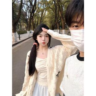 学院风镂空薄款针织开衫女春款2026新款外搭披肩宽松休闲外套上衣