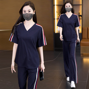 夏季休闲运动套装女装2026年新款胖妹妹显瘦遮肚子短袖裤子两件套