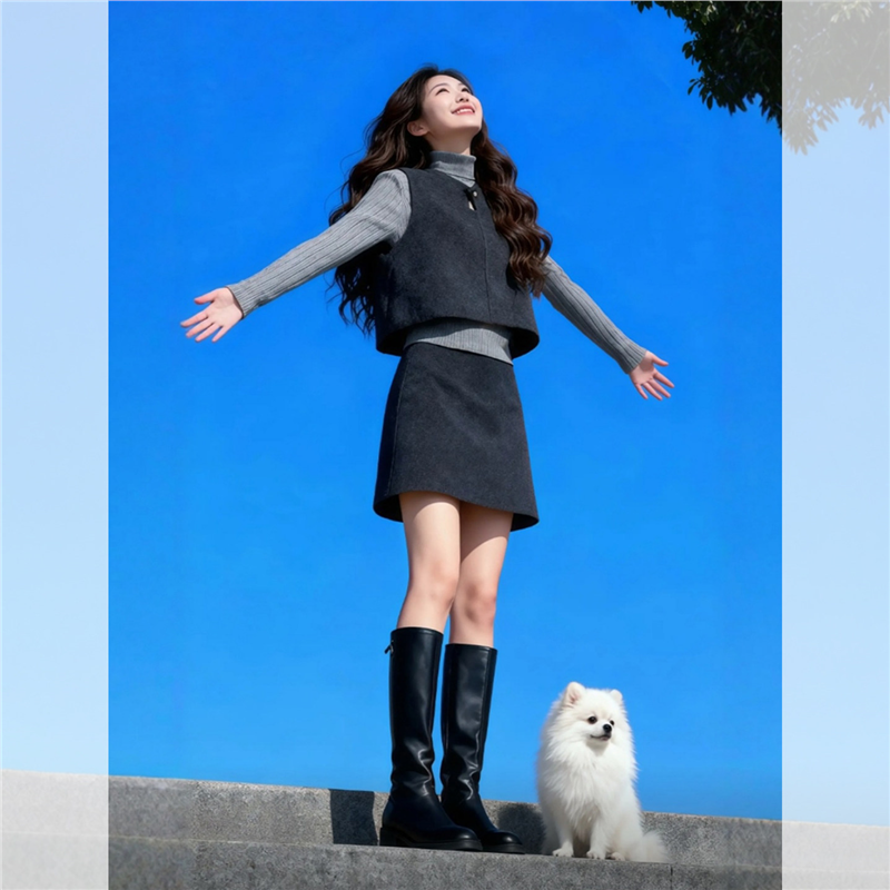 巨好看冬装套装女韩系气质毛呢马甲半高领针织衫半身裙子三件套,女装/女士精品,时尚套装,淘宝优惠券,粉丝福利购,淘宝优惠卷