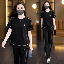 大码女装2025夏季新款运动休闲时尚套装胖妹妹宽松短袖上衣两件套