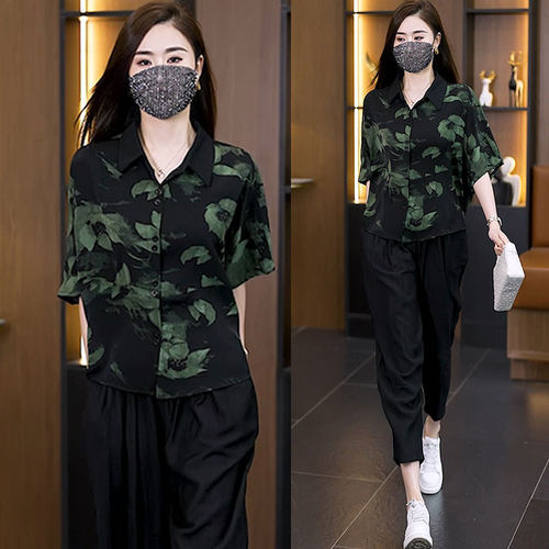 时尚宽松短袖哈伦裤休闲套装女