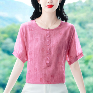 女2025新款 減齡上衣 遮肉復(fù)古印花套頭短袖 大碼 雪紡衫 韓版 女裝 夏裝