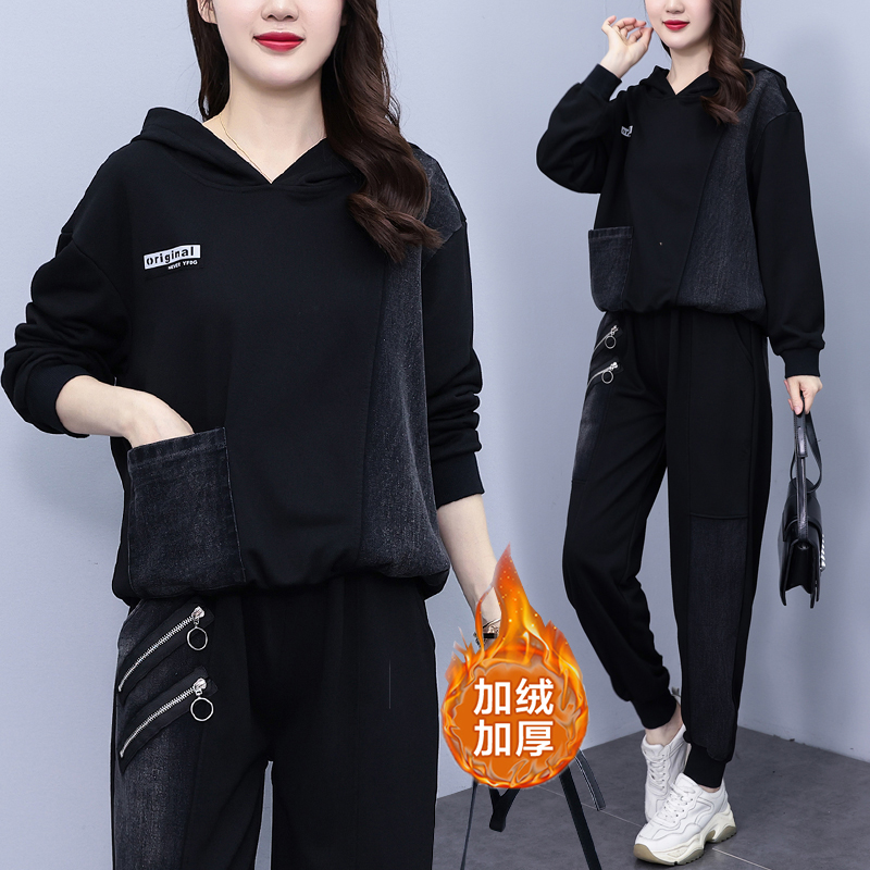 大码女装冬季新款加厚时尚套装女