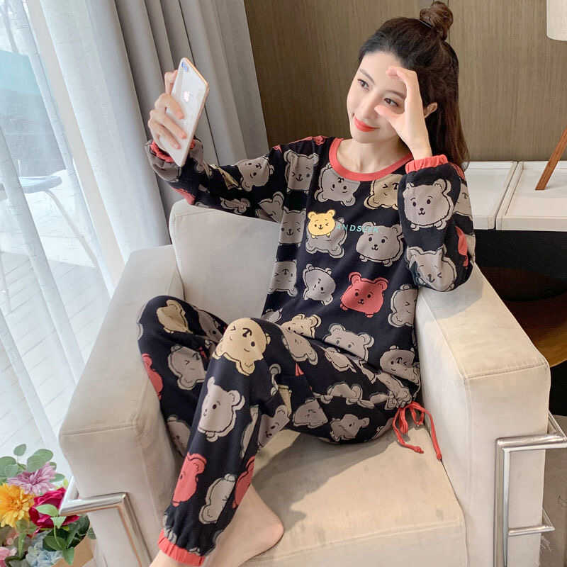 春秋季可外穿显瘦套装全棉睡衣