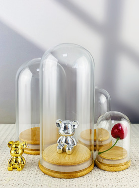 竹盖塞桌面摆件玻璃罩