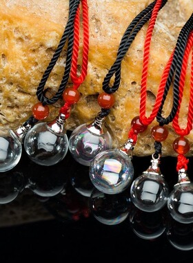 现货可打开装液体透明玻璃球香水朱砂胎毛发编织绳可调节男女项链