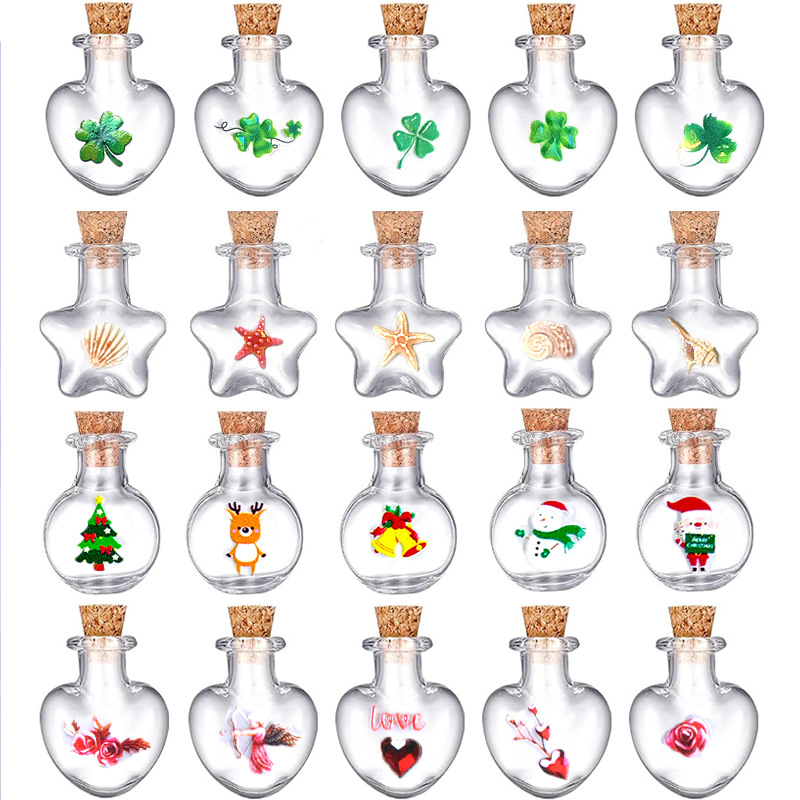 创意透明许愿瓶星星玻璃瓶迷你漂流瓶情人节四叶草星空玻璃空瓶