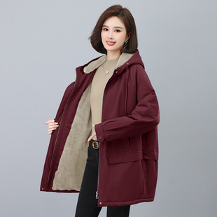 遮屁股包臀棉衣棉服 派克服厚外套女冬中款 中老年戴帽大版 纯棉工装
