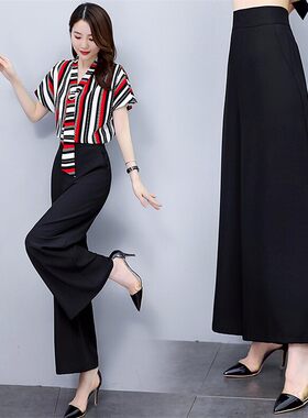 黑色阔腿裤女夏高腰时尚两侧口袋