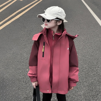 冲锋衣女款2025新款儿童女孩春秋三合一可拆卸女童摇粒绒内胆外套
