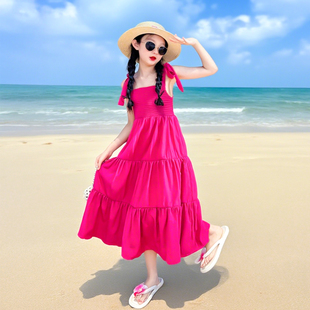 度假沙灘裙兒童夏裝 海邊裙子 女大童夏季 女童吊帶連衣裙夏2025新款