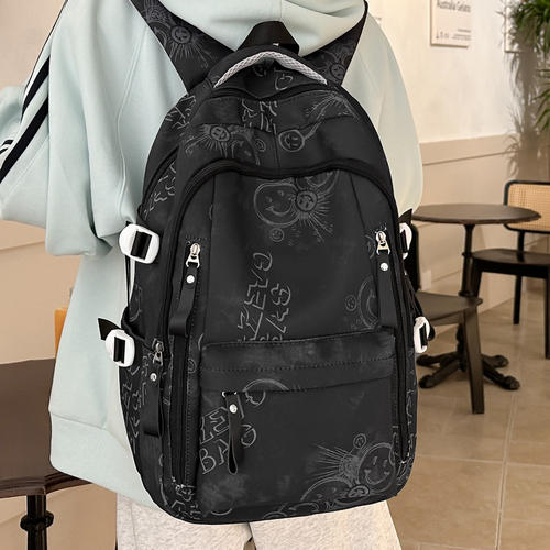 正品专柜高颜值书包女韩版潮酷笑脸印花百搭休闲双肩包初中生上课