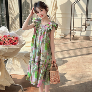 高级感泡泡袖 女大童夏装 洋气女孩夏季 碎花连衣裙2025新款 裙子 韩版