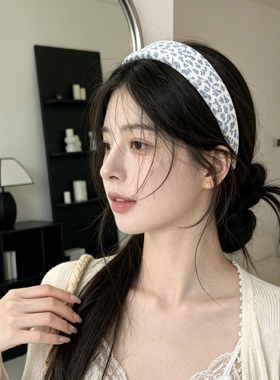 A0268 清新蓝色格纹发箍宽边女压发卡高级感洋气时尚头箍脸头饰