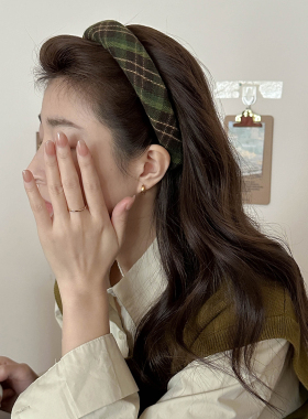 绿色格纹高颅顶绿宽边野仙踪复古时尚发箍设计ins风韩系发女F435