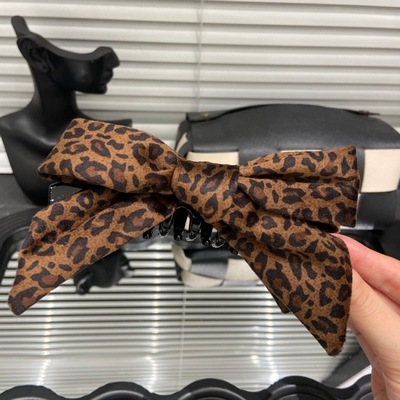 E5091 韩系豹纹蝴蝶结香蕉发夹后脑勺马尾夹盘发抓夹日常发卡发饰