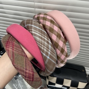 秋款复古格子发箍高颅顶学院风少女宽边头箍宽边减龄发箍E2331ins