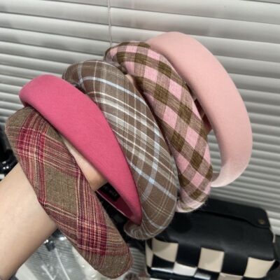 秋款复古格子发箍高颅顶学院风少女宽边头箍宽边减龄发箍E2331ins