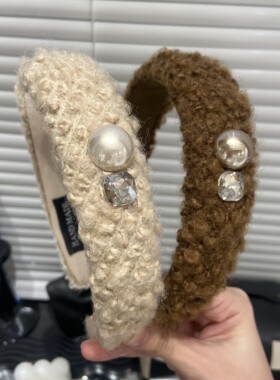 秋冬卷毛毛方形珠珠发箍气质高颅顶韩优雅时尚早秋气质减龄E2650