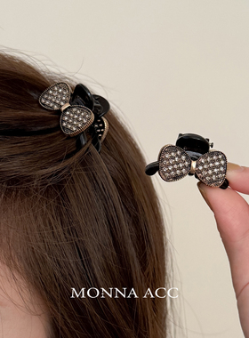 复古蝴蝶结抓夹刘海夹双面镶钻高颅顶公主夹时尚碎发夹边夹女F037