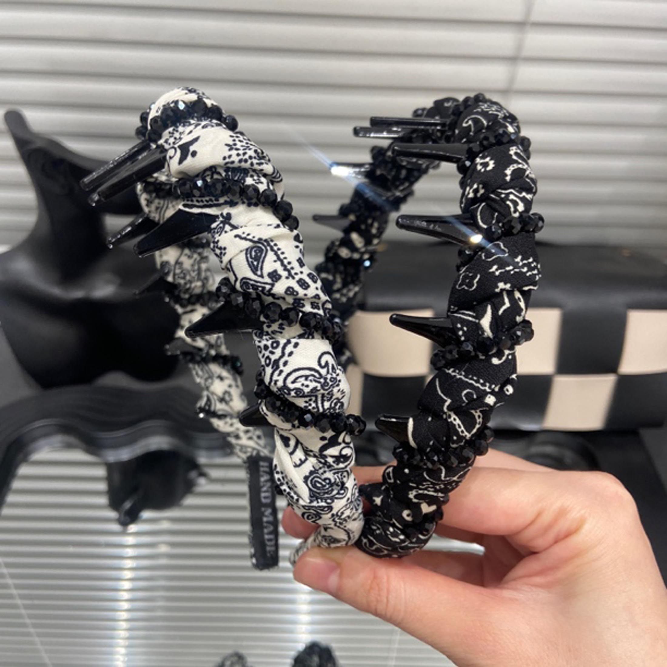 E5259 复古黑白印花发箍带齿防滑布艺头箍缠绕旅行发卡洗脸头饰女,饰品/流行首饰/时尚饰品新,发饰,淘宝优惠券,粉丝福利购,淘宝优惠卷