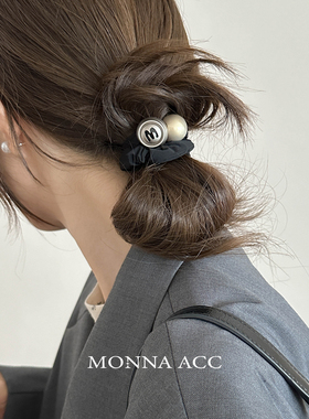 E3308 笑脸小肠发圈女高级感字母发绳网红气质黑扎丸子头绳发绳