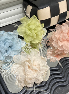 E4370 小清新~欧根纱花朵8cm抓夹半爪后脑勺发卡超仙度假风头饰女