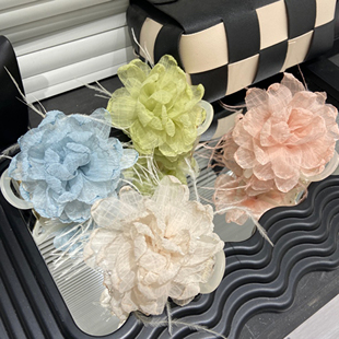 E4370 小清新~欧根纱花朵8cm抓夹半爪后脑勺发卡超仙度假风头饰女