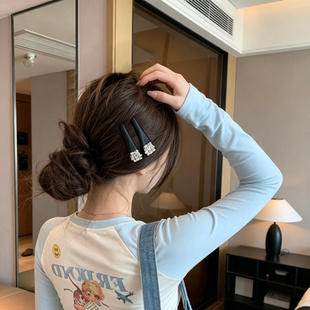 A0312 韩国东大水钻缎面三角bb夹亮色摆摆夹边夹刘海夹仙女气质