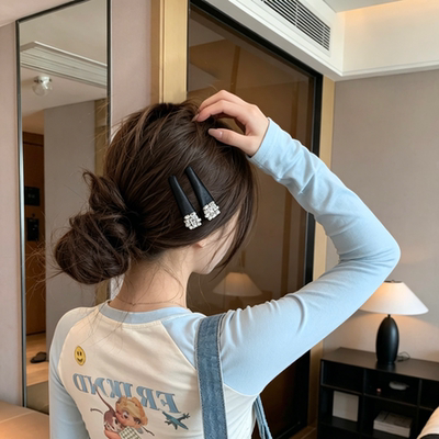 A0312 韩国东大水钻缎面三角bb夹亮色摆摆夹边夹刘海夹仙女气质