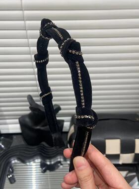 E2730 秋冬气质黑细款窄版满钻字母发箍 显脸小发卡网红少女发