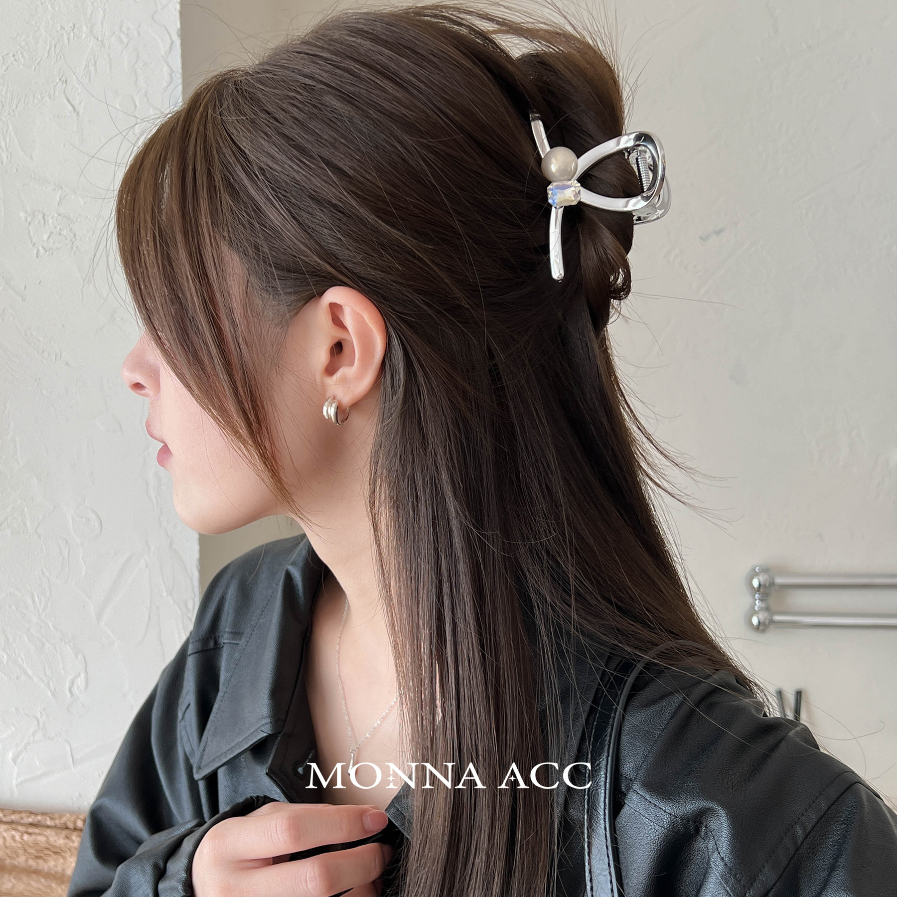 E3448 银色气质玫瑰方形百搭中号8CM半抓夹女神透明白咖色抓夹,饰品/流行首饰/时尚饰品新,发饰,淘宝优惠券,粉丝福利购,淘宝优惠卷