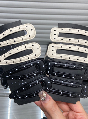 E4364 黑白波点皮质发夹女前额碎发刘海夹甜酷辣妹bb夹简约边夹女