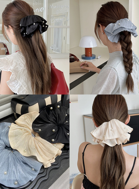 E4139超仙大肠圈超大号珍珠网纱高级感2025新款春秋头花头绳