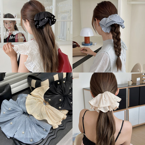 E4139超仙大肠圈超大号珍珠网纱高级感2025新款春秋头花头绳