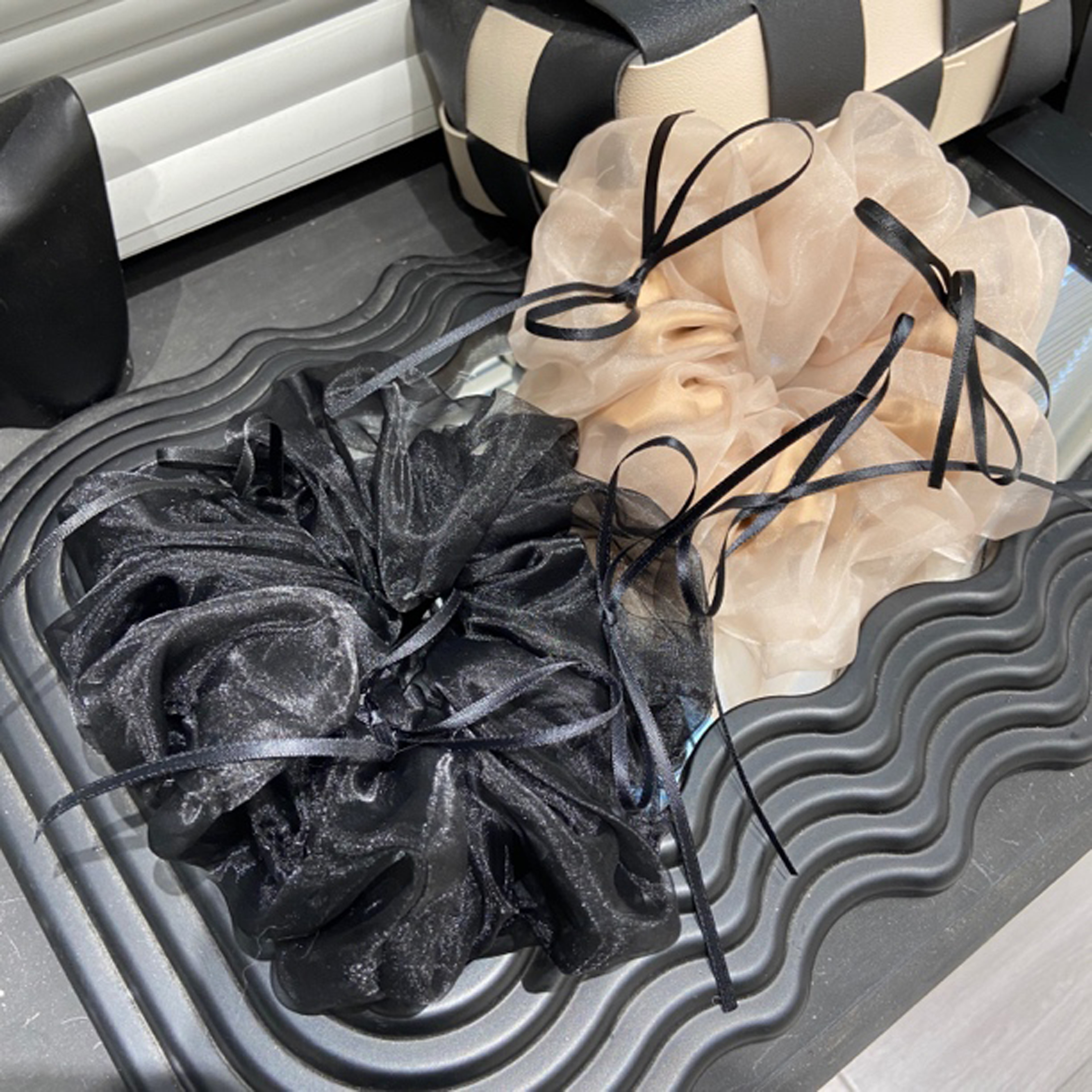 E4144 芭蕾风温柔韩系网纱大肠发圈少女丝带蝴蝶结超大头花女发绳