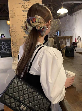 E4541 欧尼同款中古又高级的油画朵~大肠发圈女扎头发双层头绳