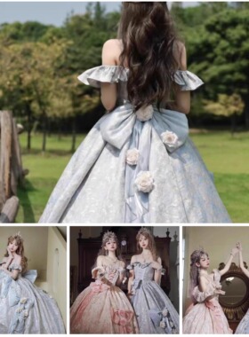 出租原创设计Lolita罗曼尼花园蓝色成人礼优雅奢华公主裙cos礼服