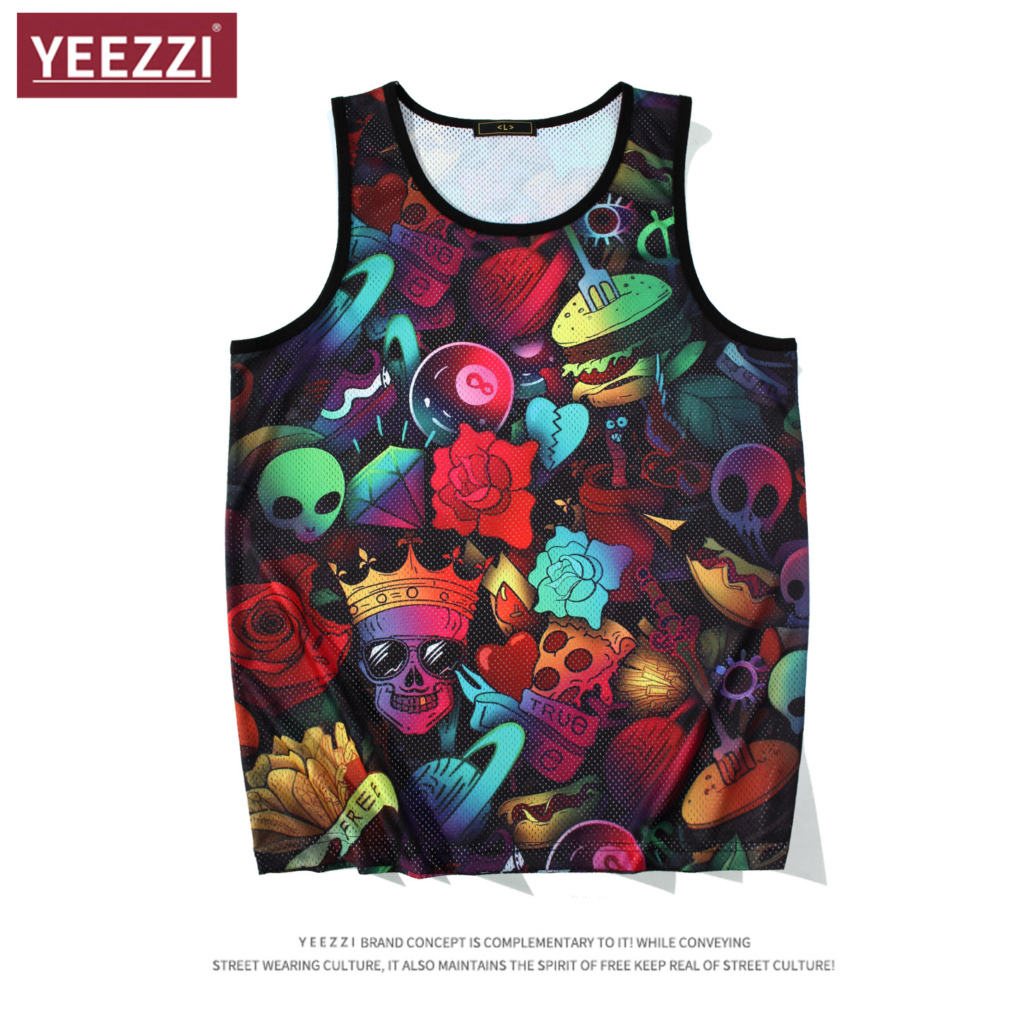 国潮网眼背心美式篮球服定制彩色满印玫瑰无袖季速干透气球衣原创,男装,背心,淘宝优惠券,粉丝福利购,淘宝优惠卷