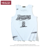 美式 复古网眼创意背心 速干篮球服定制背心湖人科比球衣素描手绘版