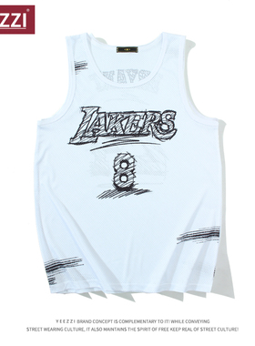 美式速干篮球服定制背心湖人科比球衣素描手绘版复古网眼创意背心