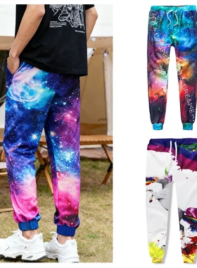 COS原创美式3D印花长裤满印星空狮子马头狐狸狼脸运动休闲花裤潮