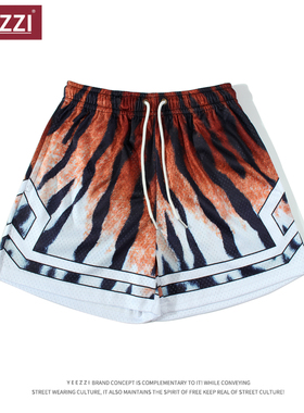 YEEZZI新款动物豹纹短裤男运动裤篮球美式网眼四分裤宽松潮老虎斑