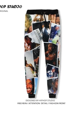 美式满印长裤图派2 Pac hiphop说唱歌手裤3D休闲慢跑男裤TWO PAC