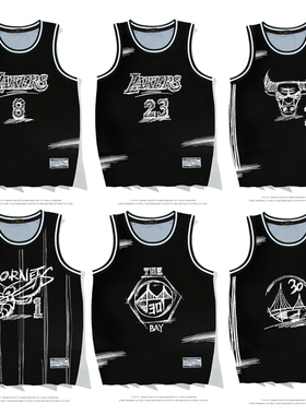 现货坎肩美式素描手绘速干背心定制湖人科比球衣网眼创意23篮球服