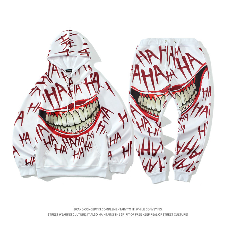 运动套装男春秋季跑步休闲印花个性大码运动套装HAHA运动服套装