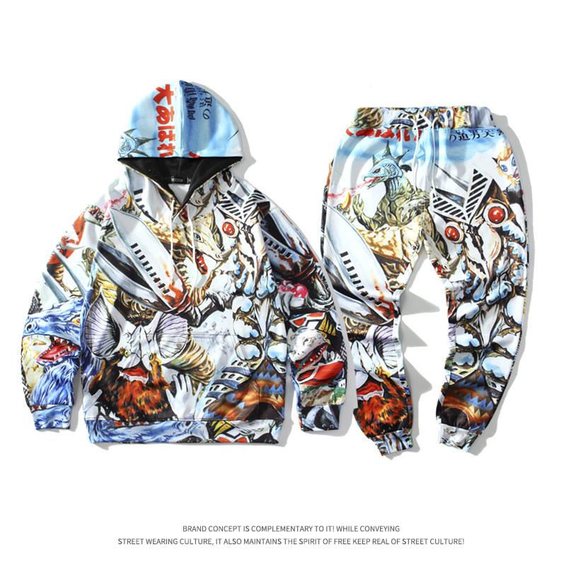 美式休闲套装男女同款卡通时尚印花长袖长裤情侣衣服卫衣两件套潮,男装,休闲运动套装,淘宝优惠券,粉丝福利购,淘宝优惠卷