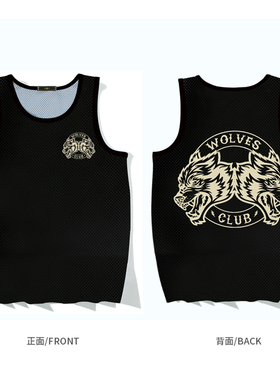 国潮运动速干背心男坎肩双头狼球衣宽松无袖打底衫马甲季跑步健身