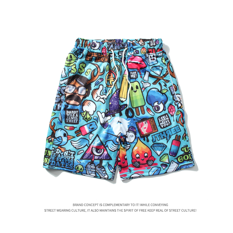 运动短裤男跑步健身速干休闲五分夏季个性冰丝网眼卡通篮球裤潮牌