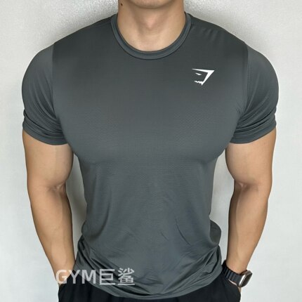 加减法劲夫同款GYMSHARK短袖运动男健身夏网眼上衣速干圆领T恤